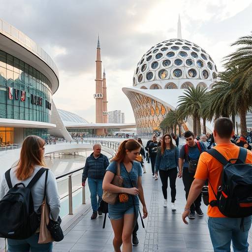 Grupo de personas explorando la Ciudad de las Artes y las Ciencias en Valencia, participando en un tour guiado sobre las pel&iacute;culas de ciencia ficci&oacute;n filmadas all&iacute;.